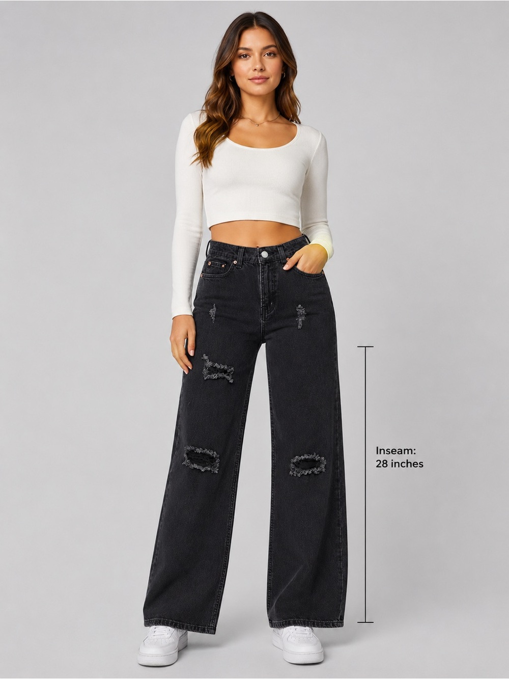 Aeropostale Women's Black Distressed Wide-Leg Jeans - Size 000 Regular